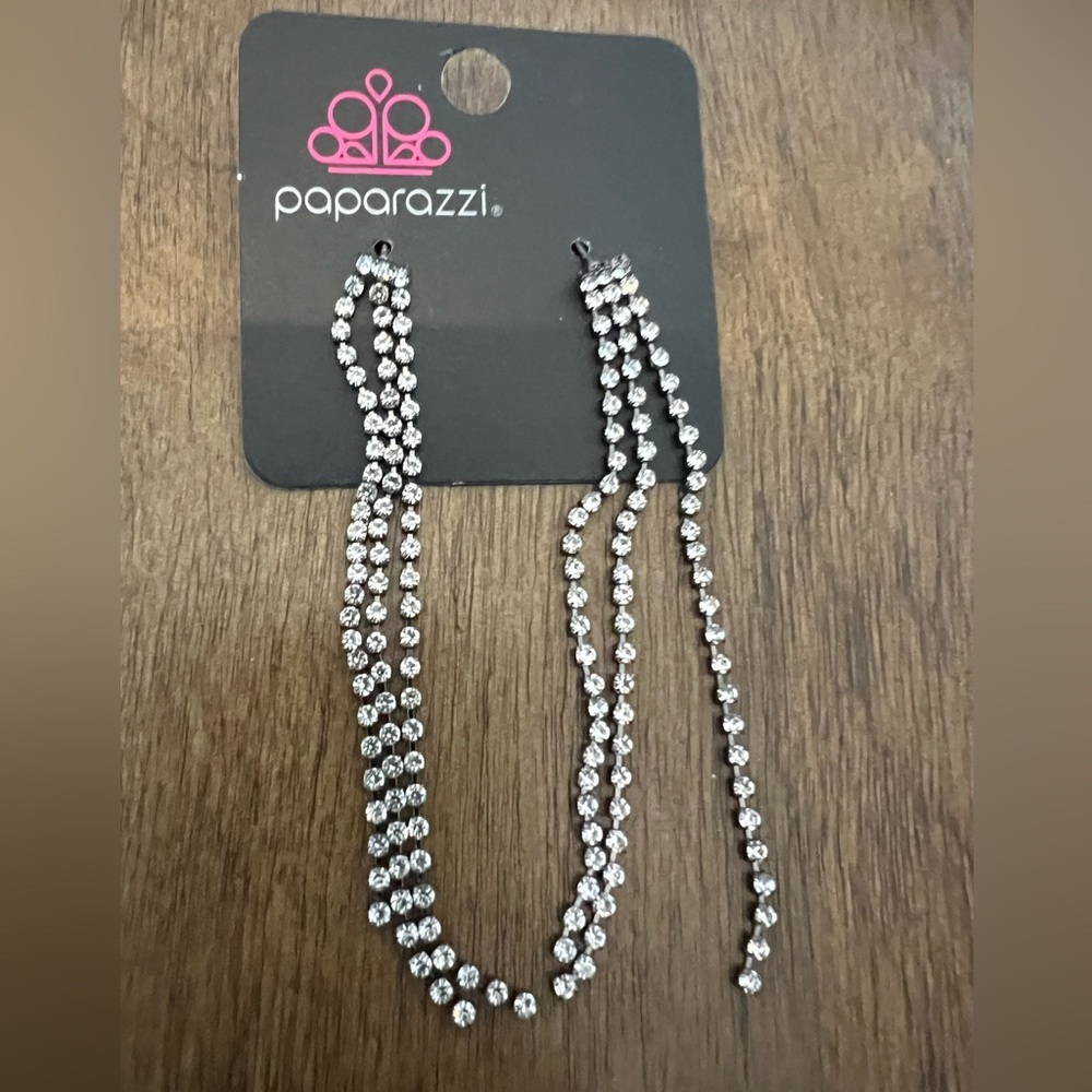 Paparazzi Silver Tone Cascading Rhinestone Strand Earrings NWT